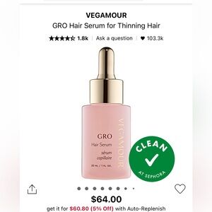 Vegamour gro hair serum + hydr-8 leave in conditioner